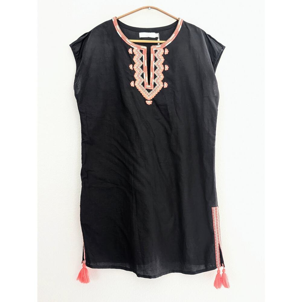 NWT Seafolly Moroccan Moon Linen Blend Cover Up Sz Small Black Pink Embroidered